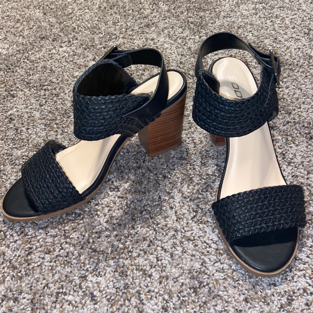 Black Braided Heels with Wood Accent Heel